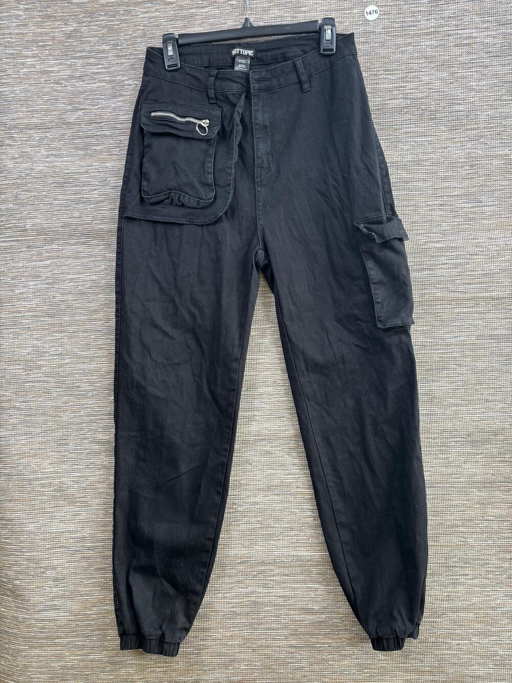 Hot Topic Jogger Pants Womens Size L Black Cargo Pockets Zip Cuffs Stretch